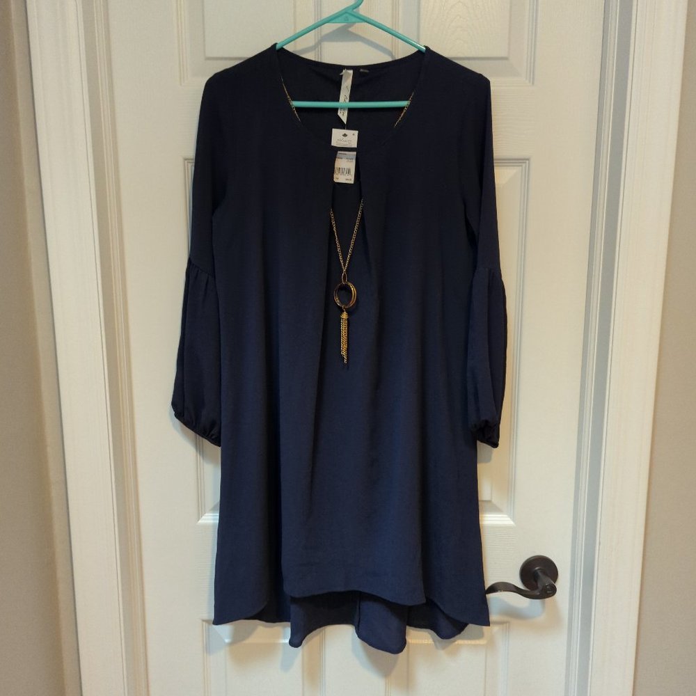 Navy dress with detachable necklace